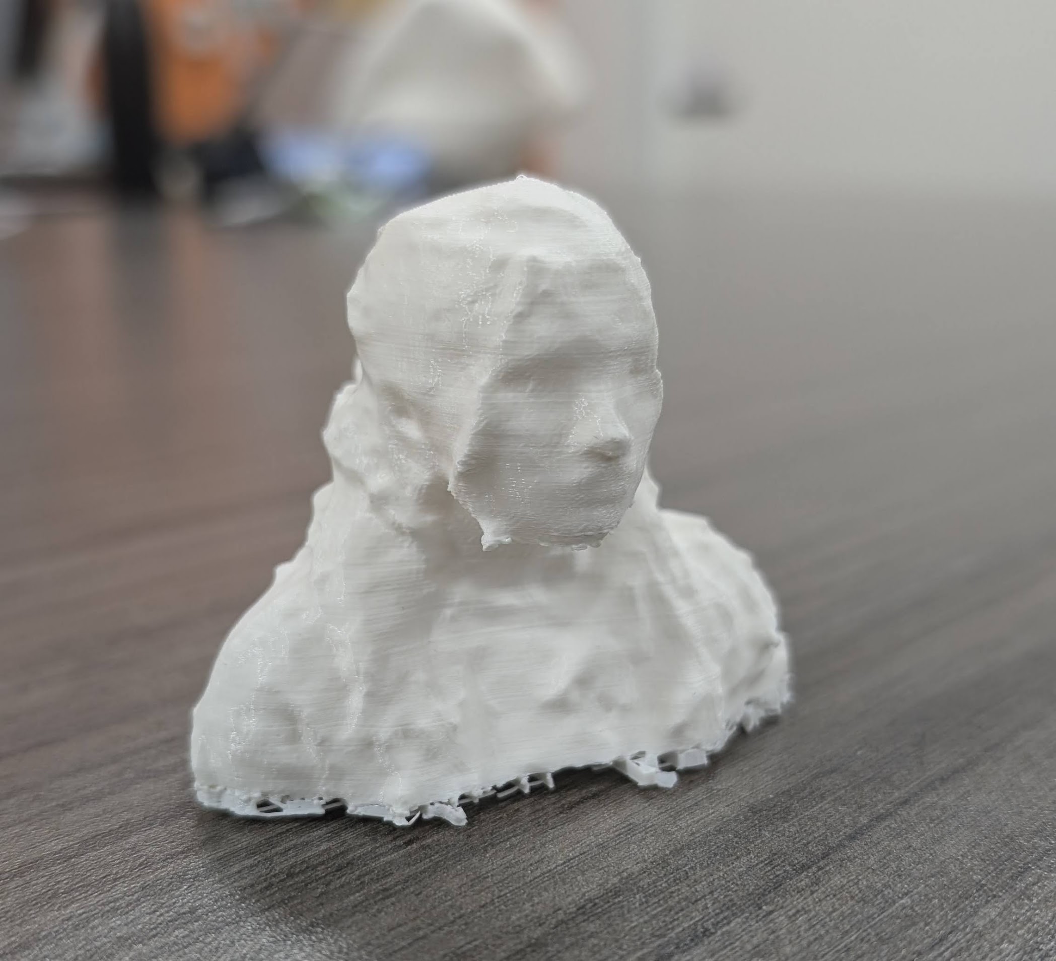 After editing and cutting off the model supports, this is the final 3D print of myself.